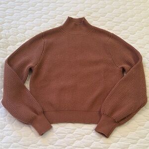 Zara Women's Ribbed Cropped Turtleneck Sweater - Brown